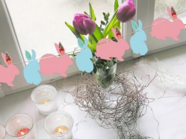 πασχαλινά λαγουδάκια γιρλάντες ιδέα διακόσμηση τραπέζια κεριά ευχάριστο μεγάλο Πάσχα