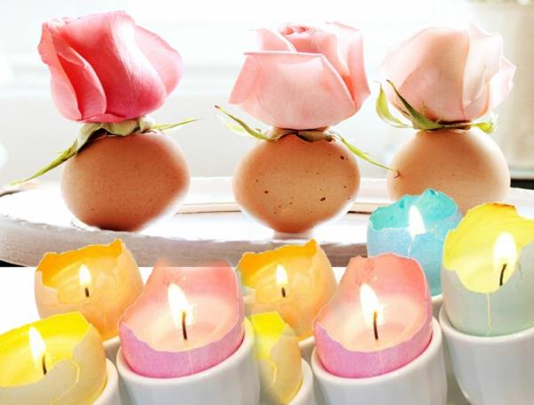 Πασχαλινά κεριά κελύφη αυγών Πασχαλινή διακόσμηση τριαντάφυλλα