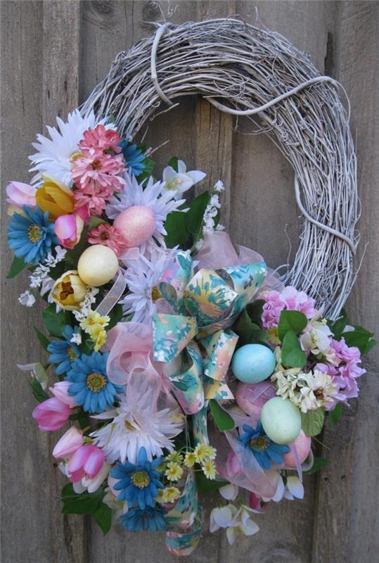 tinker Πασχαλινό στεφάνι χρωματιστά λουλούδια και τακτοποιήστε τα αυγά