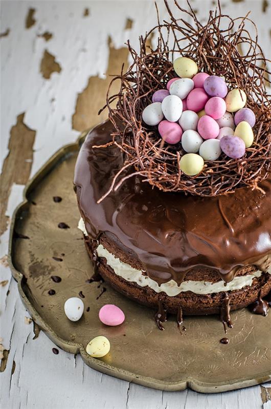 Φωλιά του Πάσχα ψήνει Πασχαλινό κέικ με σοκολάτα