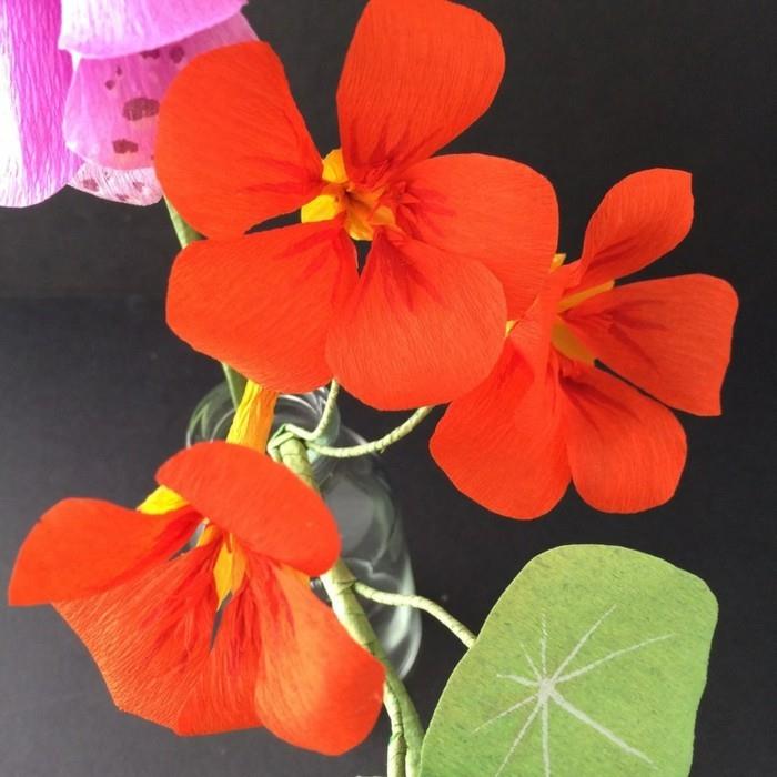 φτιάξτε χαρτιά λουλούδια nasturtiums πορτοκαλί λουλούδια χαρτί τέχνη