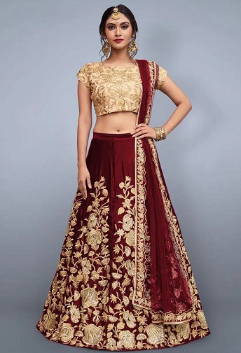Parti Kıyafeti Lehenga Choli Bordo Rengi