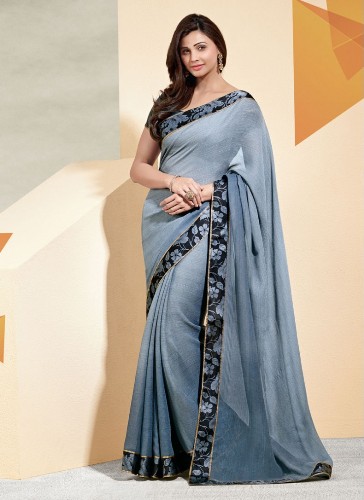 Parti Giyim Sarees-Gri Parti Giyim Trendy Saree
