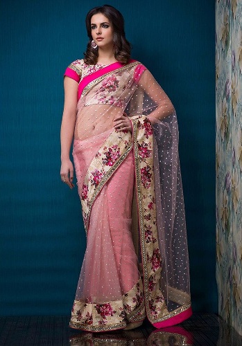 Parti Kıyafeti Sarees-Pembe Parti Cazibesi