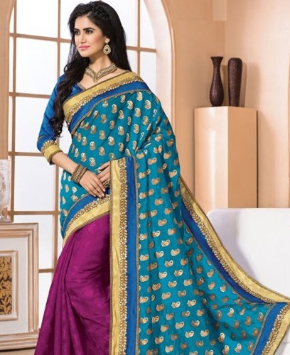 Parti Kıyafeti Sarees-Gran Blue Parti Kıyafeti Sari