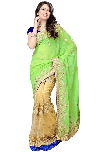 Partiler İçin Ağır Yeşil Çekici Saree