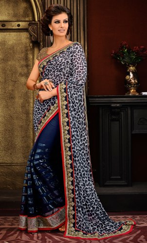 Parti Elbise Sari-Mavi Tasarımcı Parti Elbise Modeli Saree