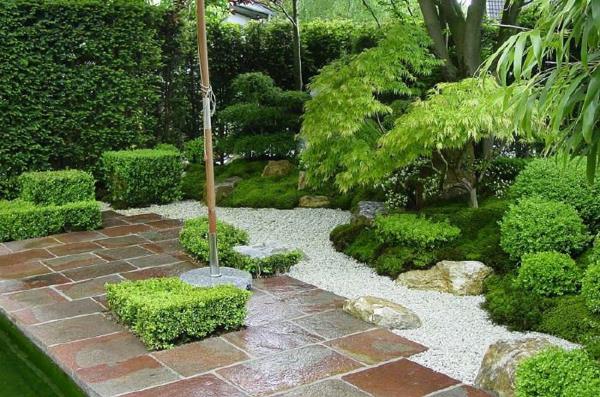 Ιαπωνικός κήπος για τοποθέτηση πέτρας που ανοίγει λευκές πέτρες