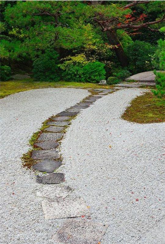 Ο ιαπωνικός κήπος δημιουργεί πλακόστρωτο μονοπάτι
