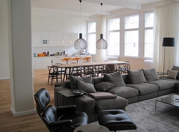 κρεμαστό φωτιστικό καναπέ δερμάτινο κάθισμα σαλόνι ιδέες τραπέζι