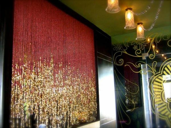 κουρτίνα χάντρα κόκκινο χρυσό ιδέες διαχωριστικό δωματίου πολυτέλεια