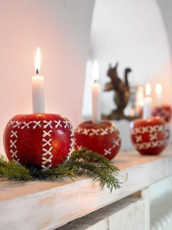μήλα χριστουγεννιάτικα διακοσμητικά μαστορέματα λευκά κεριά