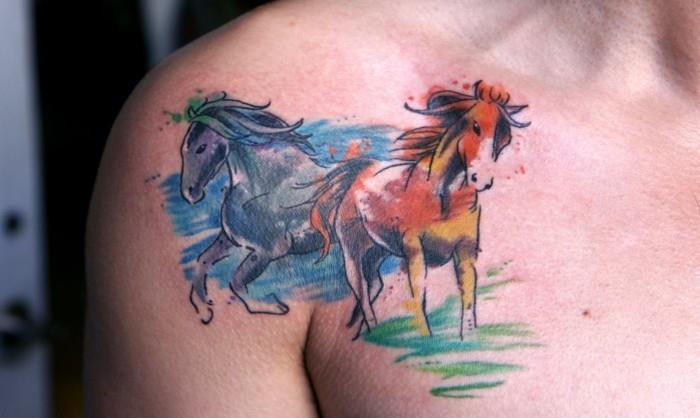 τατουάζ άλογο ώμο στήθος ακουαρέλα τατουάζ