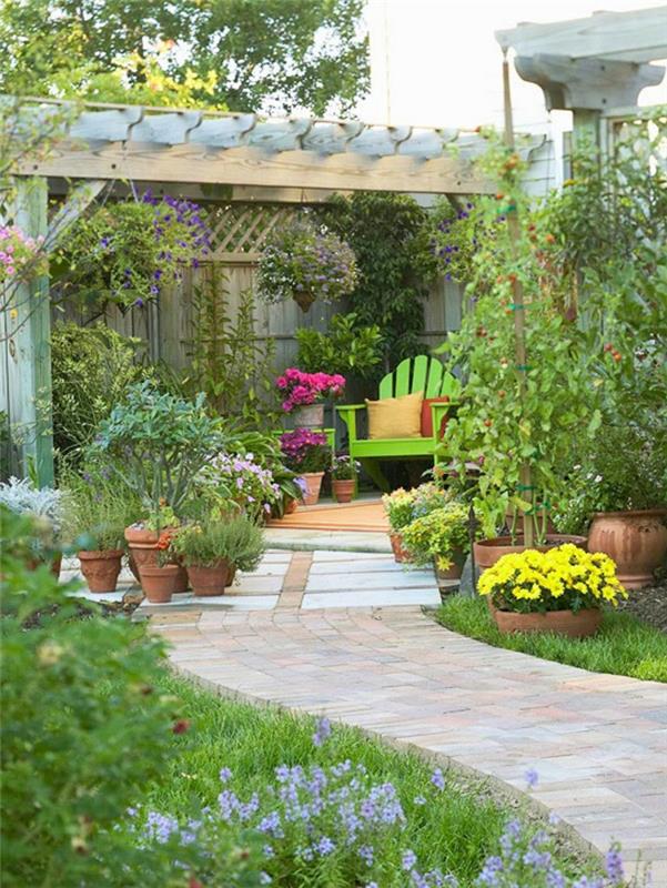κήποι εύκολης φροντίδας όμορφες ιδέες κήπου γλάστρες πράσινες πολυθρόνες