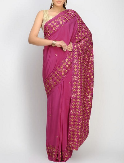 Krep Phulkari Sari