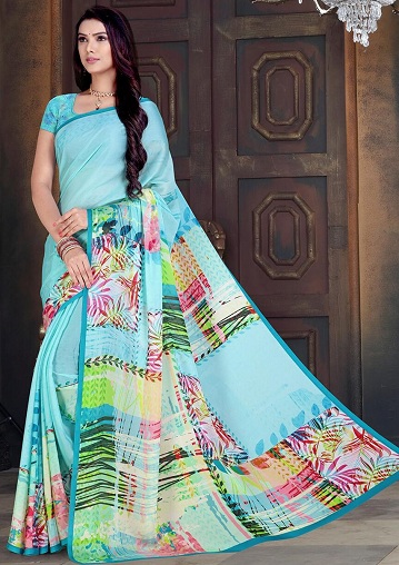 Phulkari Baskılı Sari