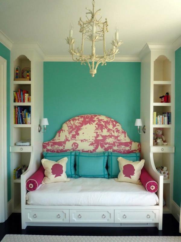ροζ χρώμα επιπλωμένο φωτεινό υπνοδωμάτιο μέντα πράσινο