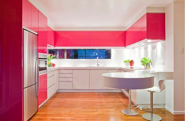 ροζ χρώμα επίπλωση ισχυρή κουζίνα λευκό μοντέρνο