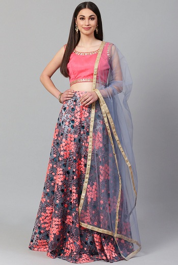 Pilka ir rožinė Lehenga
