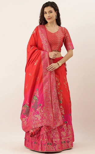 Raudona ir rožinė Lehenga