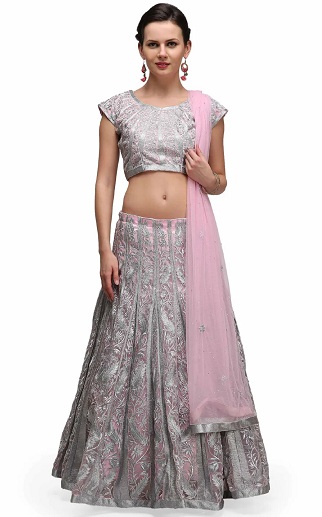 Rožinė ir sidabrinė Lehenga