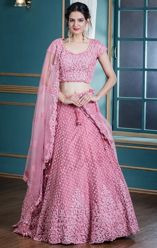 Pembe Renkli Tasarımcı Lehenga