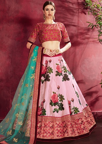 Gėlių rožinė Lehenga