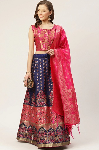 Rožinė ir mėlyna Lehenga