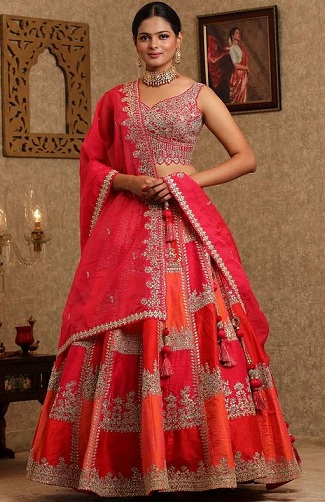 Rožinė ir oranžinė Lehenga