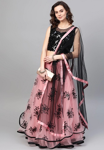 Juoda ir rožinė Lehenga