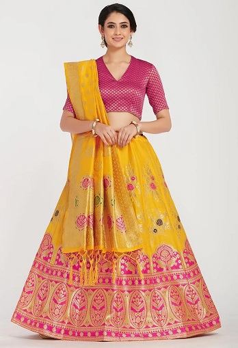 Rožinė ir geltona Lehenga Choli