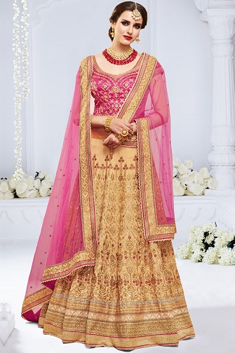 Rožinė ir auksinė Lehenga