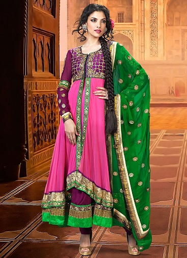 Rožinė ir žalia Salwar Kameez