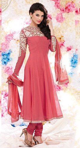 Rožinis „Anarkali Salwar“ kostiumas