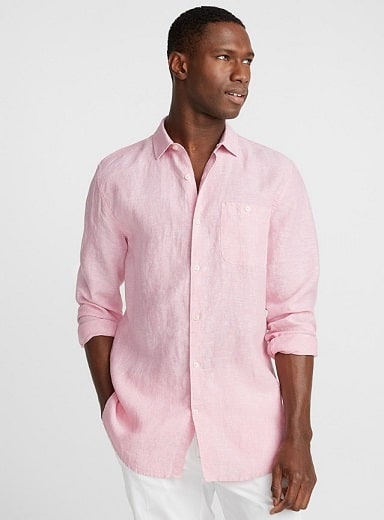 Rožiniai lininiai marškiniai vyrams