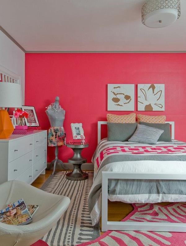 ροζ χρώμα τοίχου σχεδιασμός τοίχου υπνοδωματίου με χρώμα σολομό κόκκινο