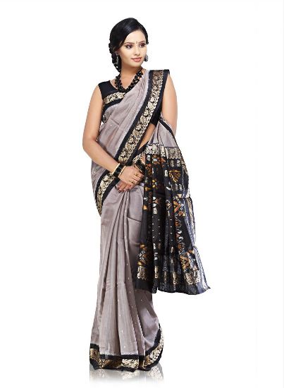 Pochampally pamuklu sarees Gri ve siyah