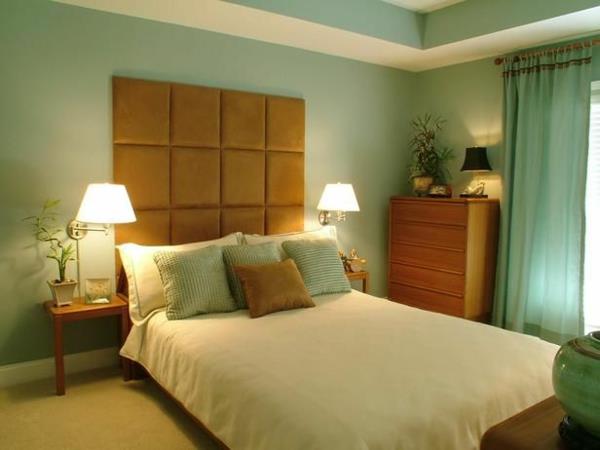 επικαλυμμένο κρεβάτι feng shui κρεβατοκάμαρα επιπλωμένο χρώμα τοίχου πράσινο