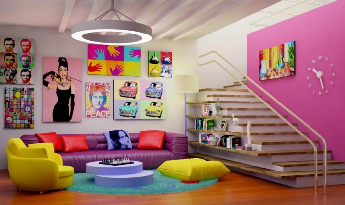 pop art χαρακτηριστικά επιπλωμένα παραδείγματα ζωντανές ιδέες διακόσμηση ιδεών σχεδιασμός τοίχου σαλονιού2