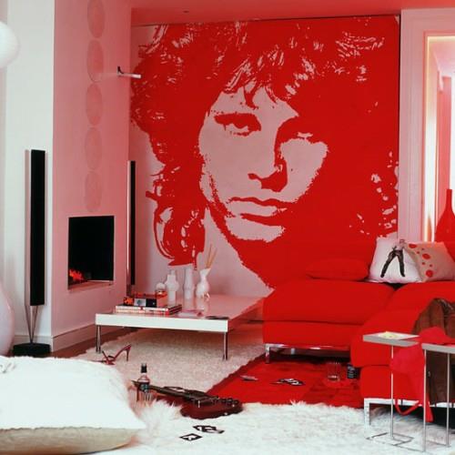 ριγέ ποπ αρτ ιδέες διακόσμησης τοίχων κυρίαρχο κόκκινο χρώμα