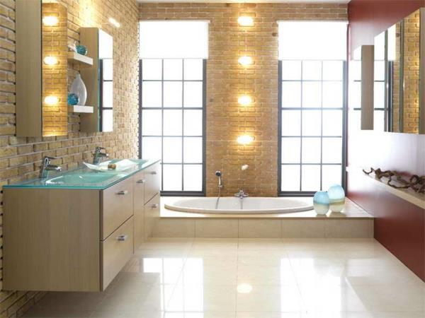 Ιδέες επίπλωσης για τοίχο από τούβλα μπανιέρας μπάνιου