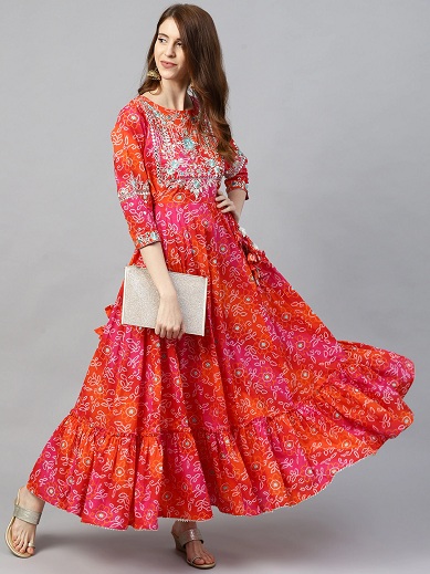 Chunri Baskı Düz ​​Kurti