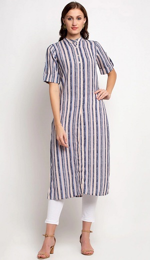Çizgili Baskılı Keten Kurti