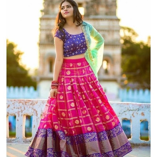 Spausdintas šilkas Lehenga