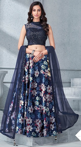 Parti Giyimi Baskılı Lehenga