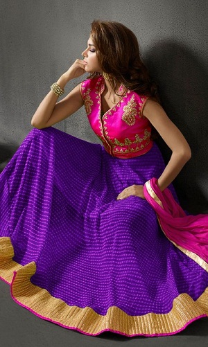 Violetiniai „Salwar“ kostiumai - striukės „Frock“ stiliaus