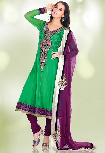 Yeşil ve Mor Salwar Kameez