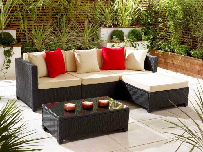 καναπές καναπές κήπου βεράντες έπιπλα σετ κόκκινα φυτά μαξιλαριών φυτών
