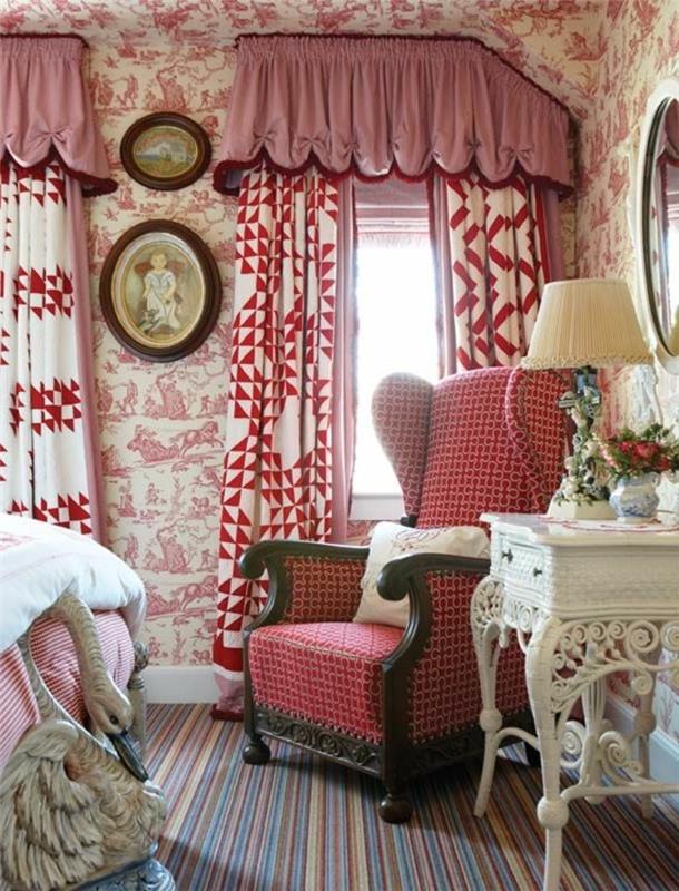 σχεδιασμός δωματίου γαλλικό στυλ εξοχικού σπιτιού με ένα πολύχρωμο μείγμα χρωμάτων