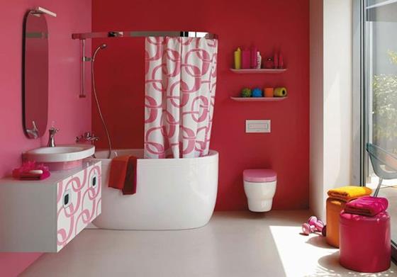 εσωτερική διακόσμηση χρώμα μπάνιου τοίχο χρώμα ροζ μοτίβο